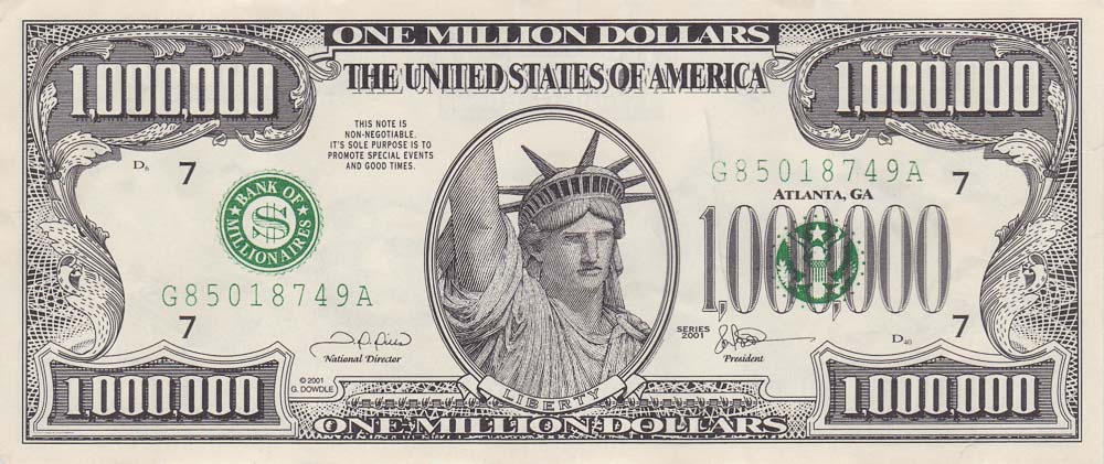 One Million Dollar bill - USA novelty banknotes - Leftover Currency